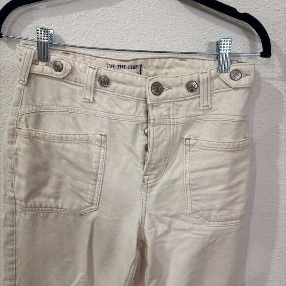 Free People Palmer Cuffed Wide Leg Jeans Cream - Picture 3 of 6